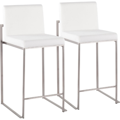 Fuji High Back 26" Counter Stool in White Velvet & Stainless Steel (Set of 2)